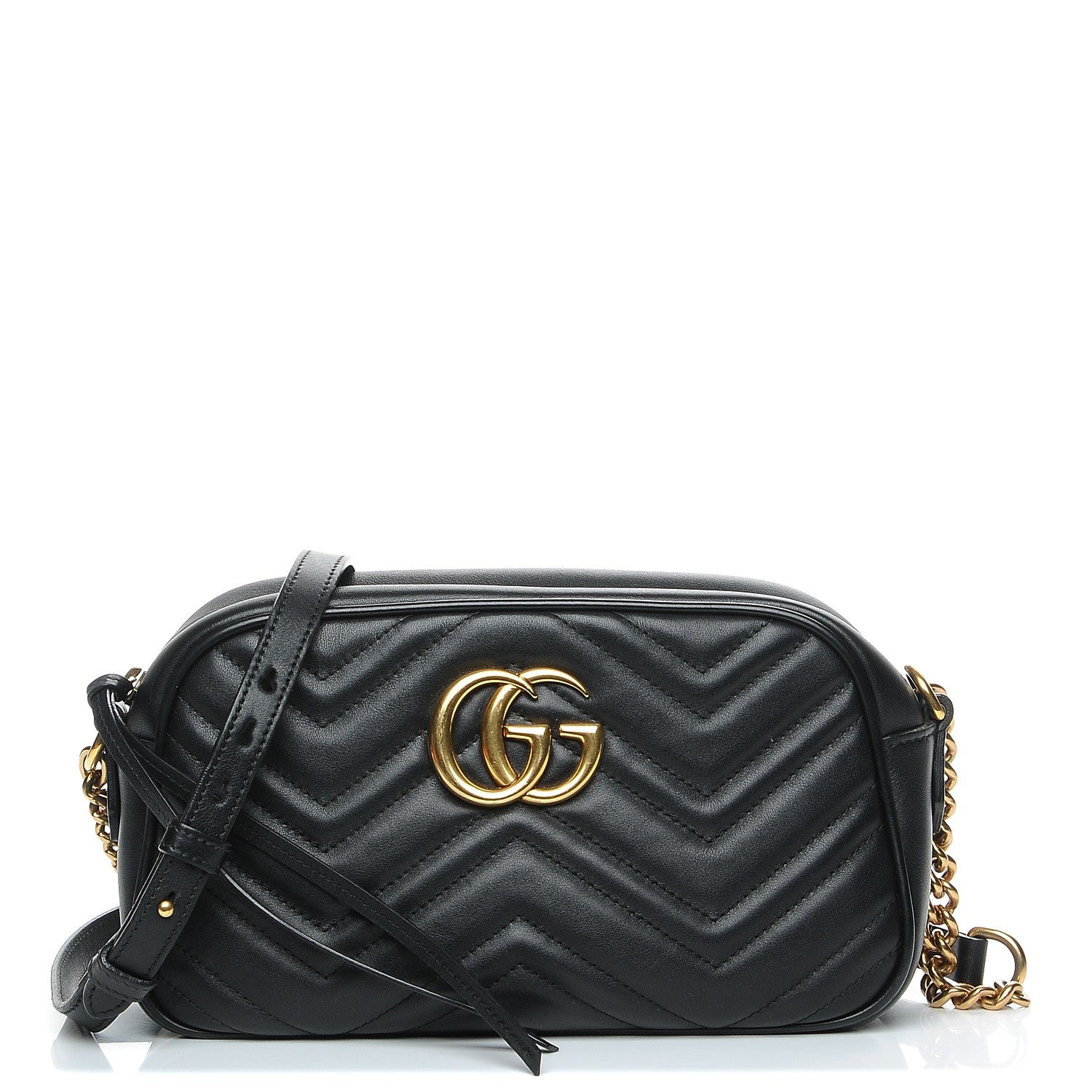 Gucci Calfskin Matelasse Small GG Marmont Chain Shoulder Bag Black 1 of 7