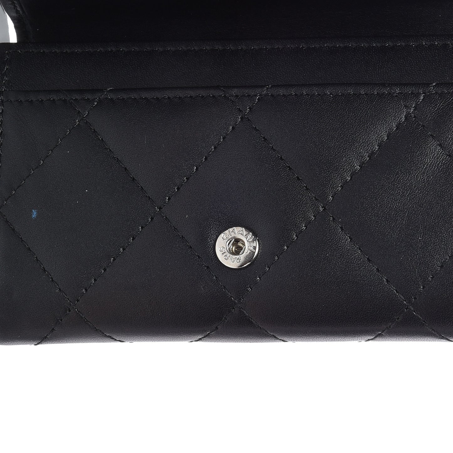 Calfskin Quilted Cambon Business Card Holder Black