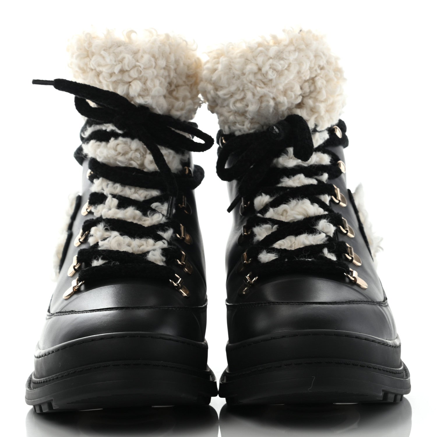 Chanel Calfskin Shearling CC Lace Up Boots 41 Black 2 of 10