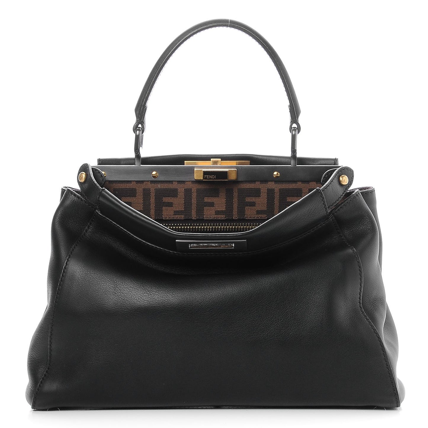 Vitello Zucca Medium Peekaboo Iconic Satchel Black Tobacco