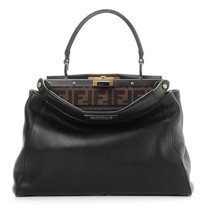 Fendi Vitello Zucca Medium Peekaboo Iconic Satchel Black Tobacco 1 of 8