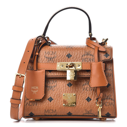 MCM Visetos X-Mini Heritage Top Handle Satchel Cognac 1 of 10