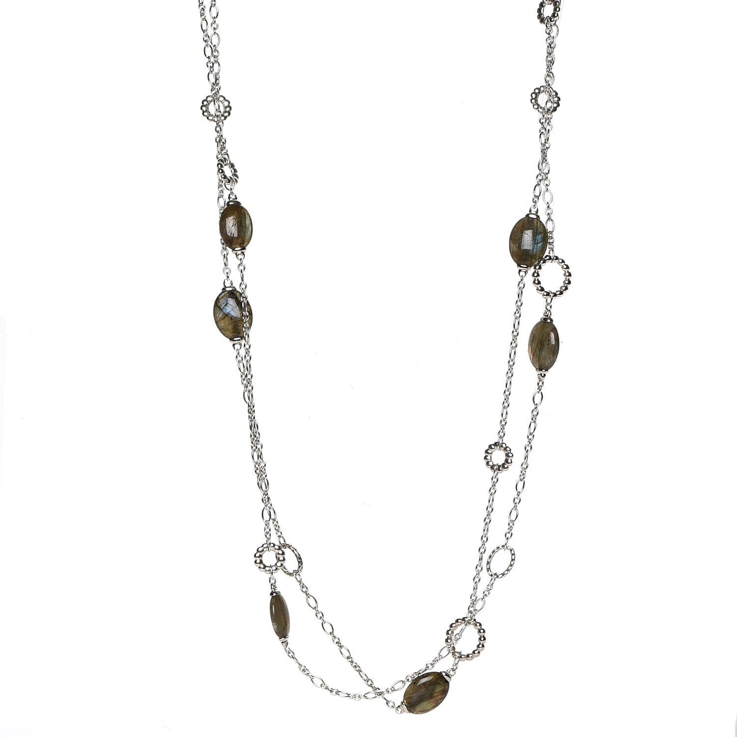 Sterling Silver Agate Dot Disc Station Necklace