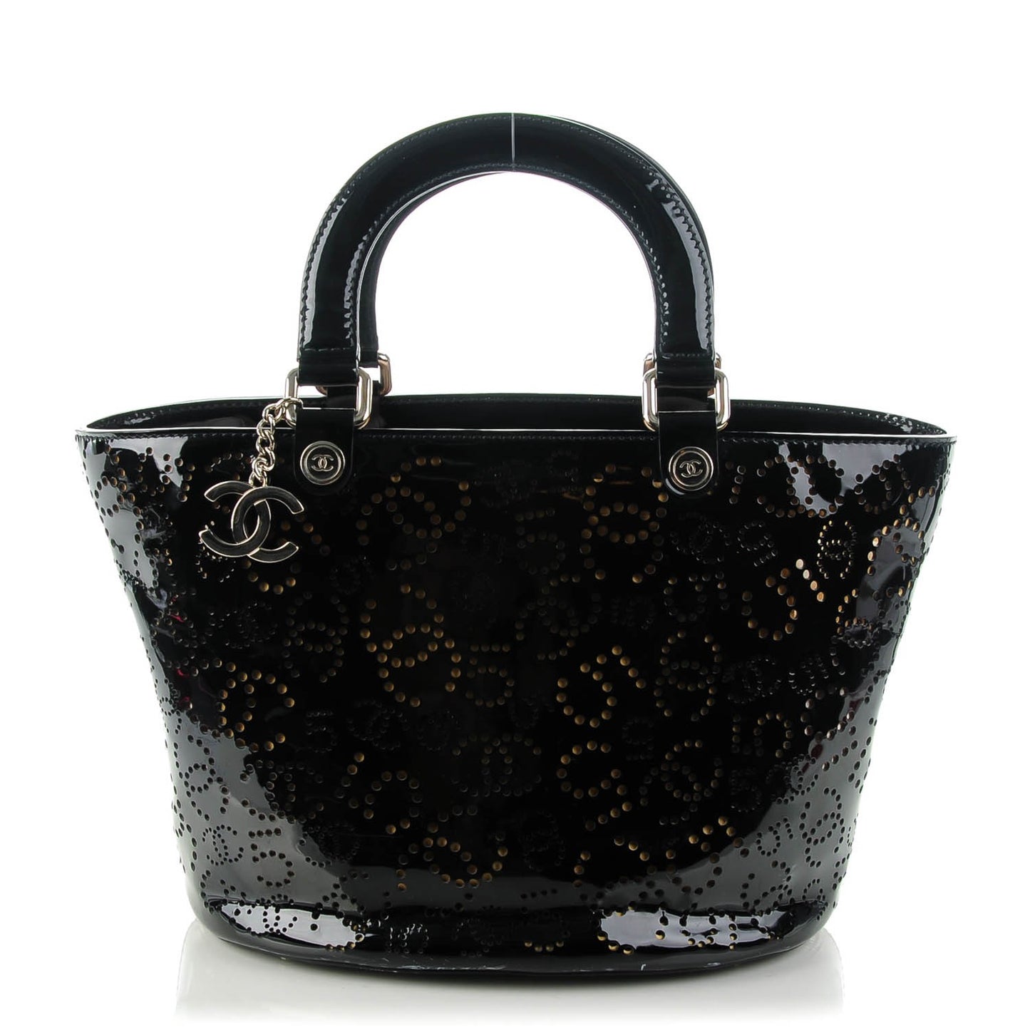 Patent Perforated CC N°5 Shopping Tote Black