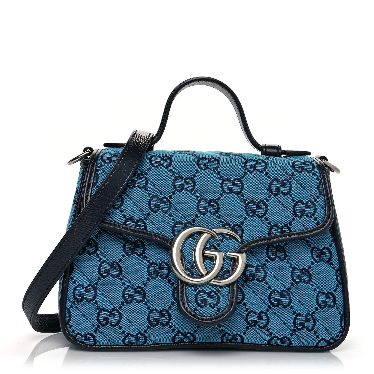 Monogram Multicolor Matelasse Diagonal Mini GG Marmont Top Handle Shoulder Bag Light Blue
