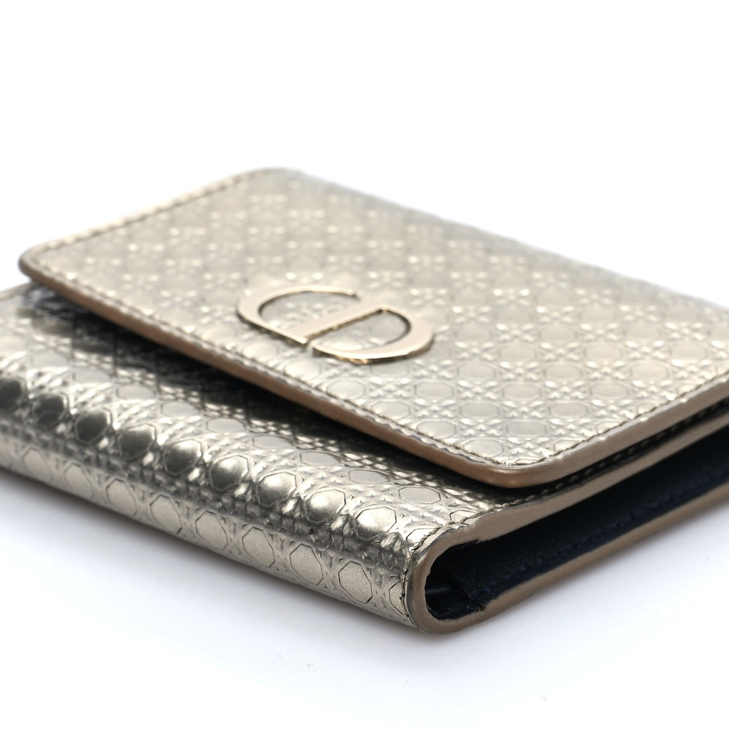 Metallic Patent Micro-Cannage 30 Montaigne Lotus Wallet Champagne