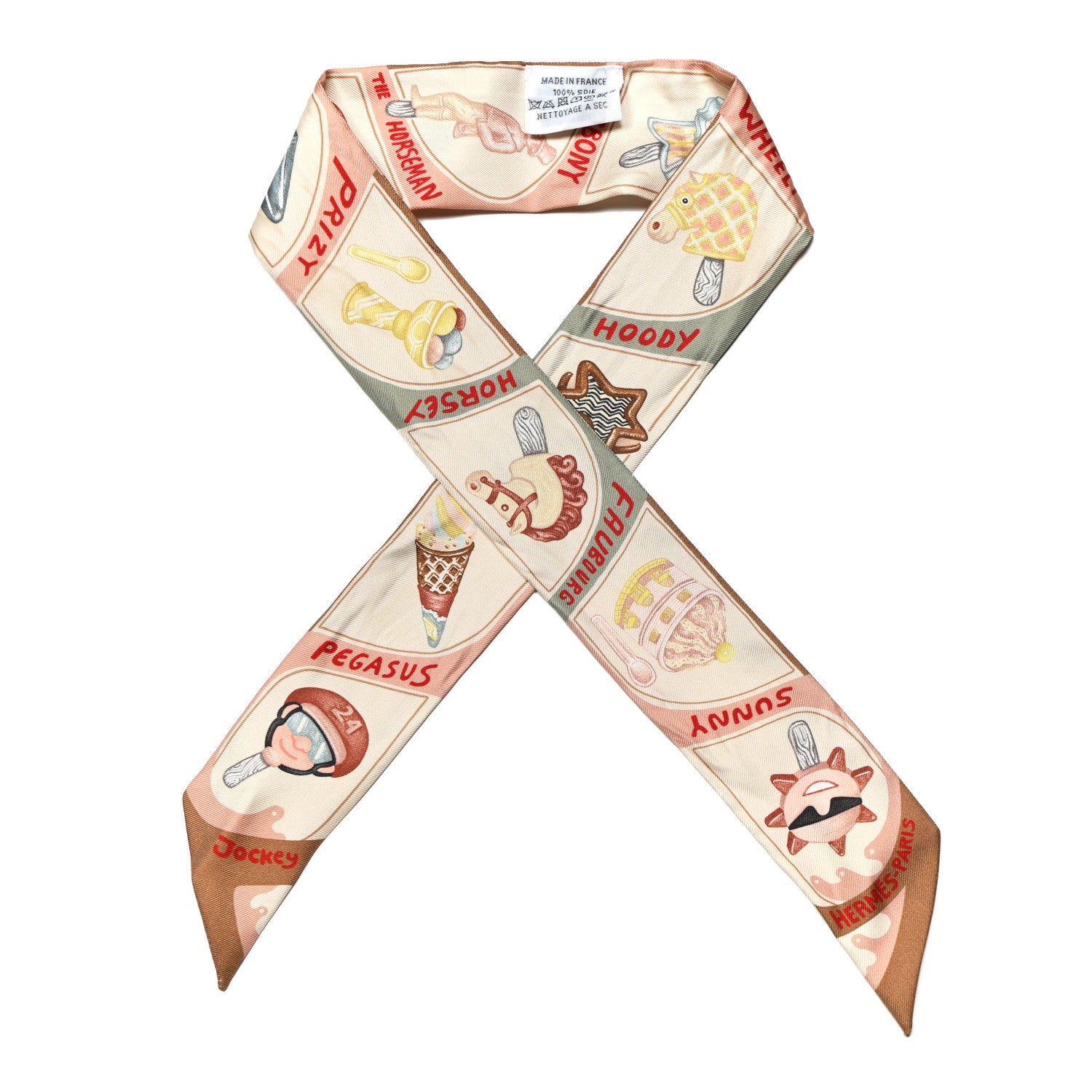 Hermes Silk Funny Ice Cream Twilly Beige Cream Vert 1 of 4
