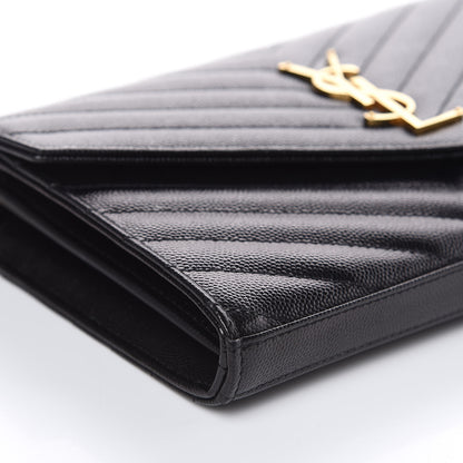 Saint Laurent Grain De Poudre Matelasse Chevron Monogram Chain Wallet Black 7 of 8