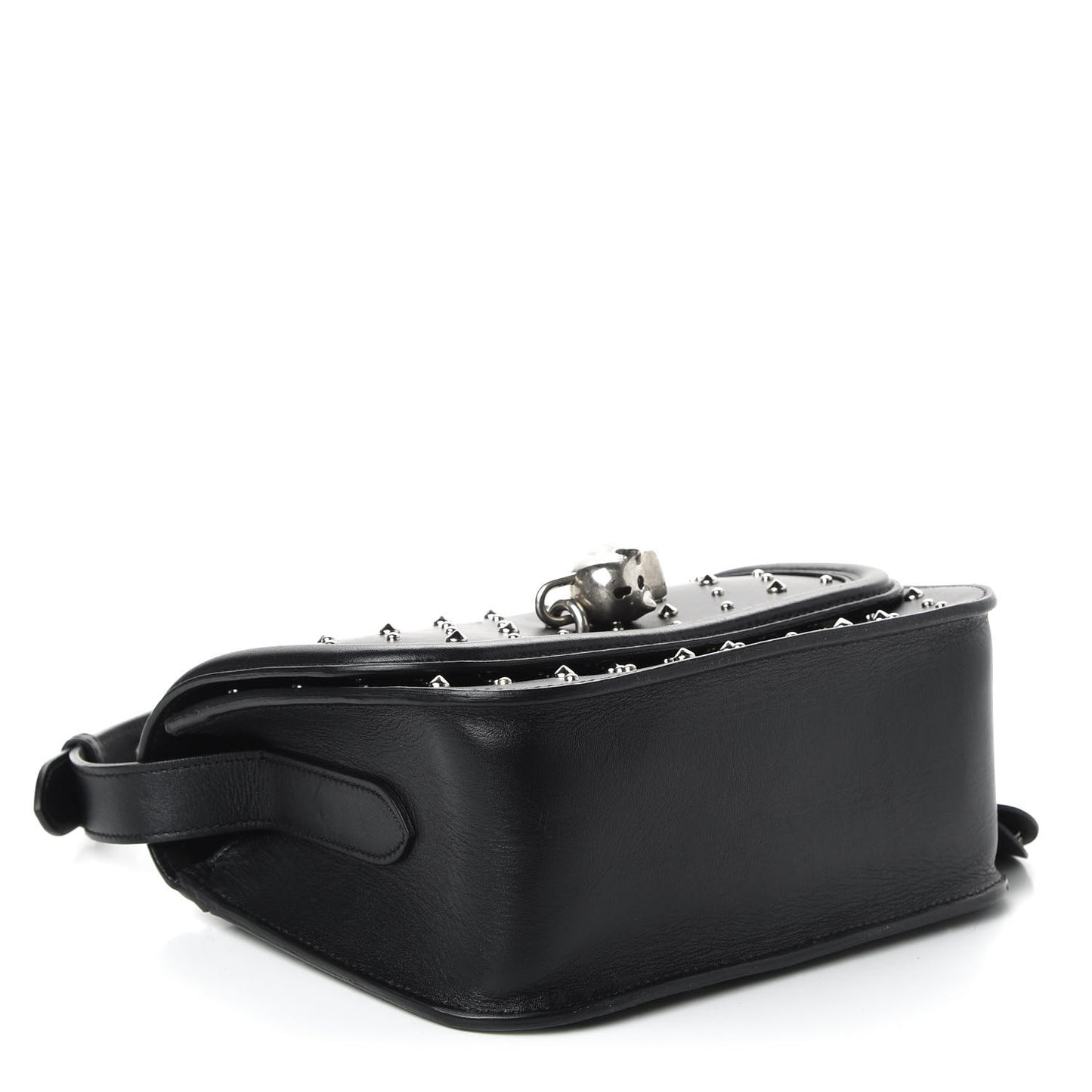 Calfskin Studded Small Padlock Crossbody Bag Black