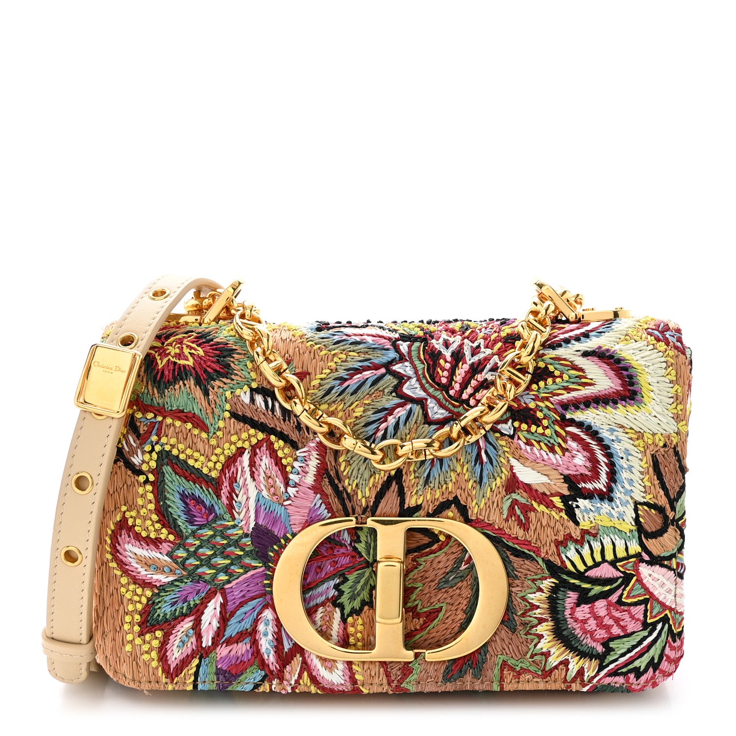 Christian Dior Raffia Floral Embroidered Small Caro Bag Multicolor 1 of 13