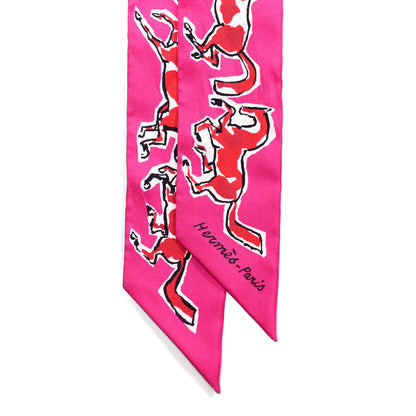 Hermes Silk Chevaux En Liberte Twilly Rose Indien Rouge White 2 of 5