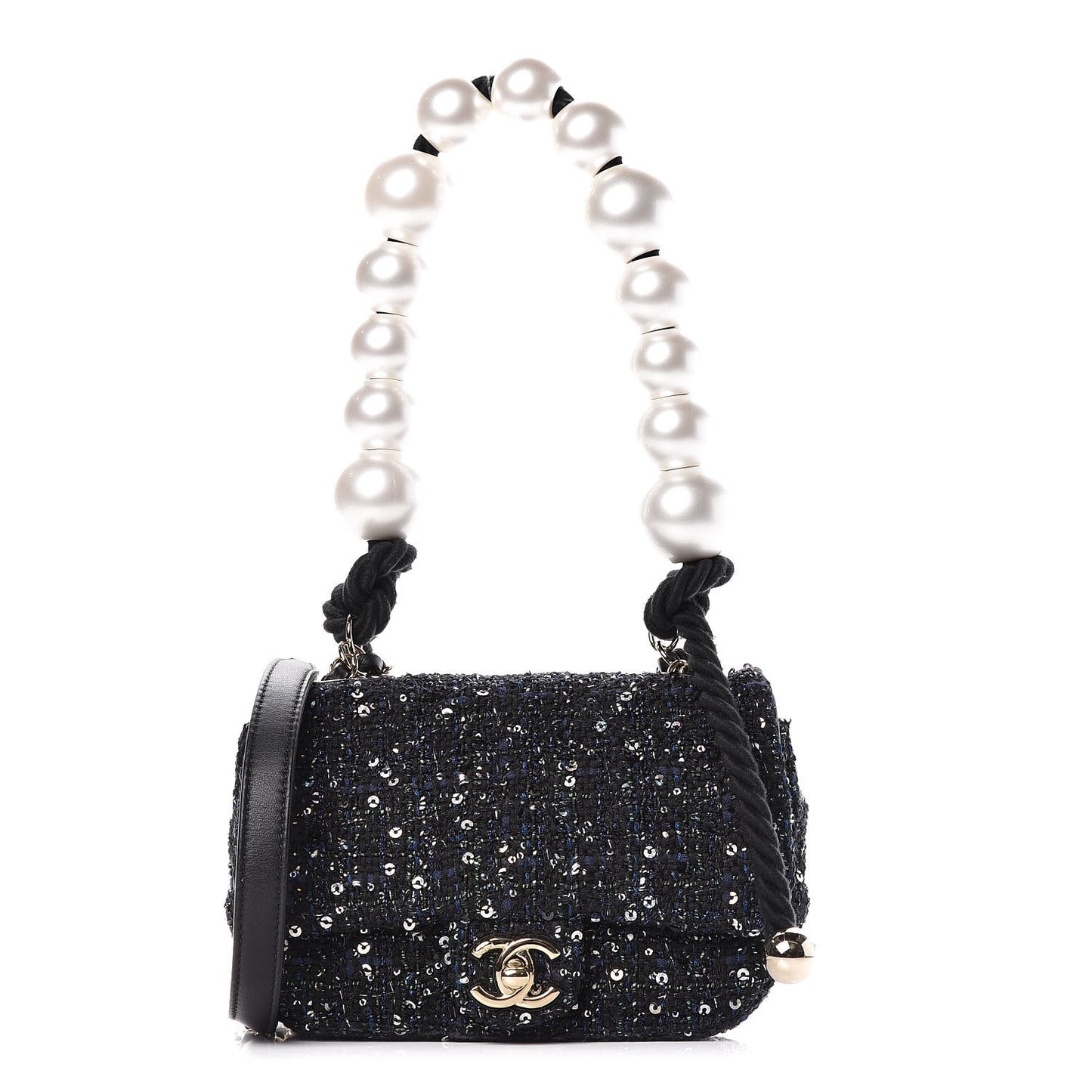 Tweed Mini Pearl Handle Flap Black Ecru