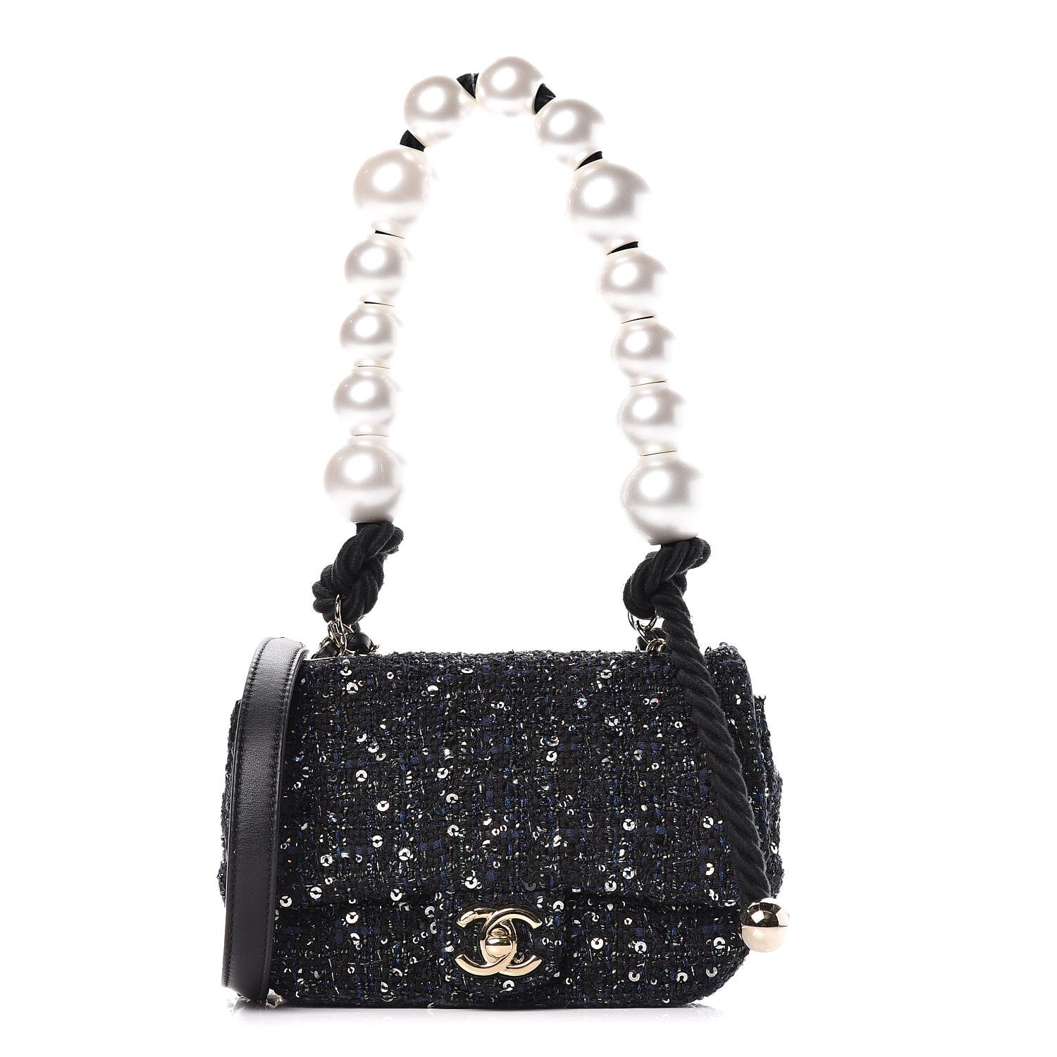 Chanel Tweed Mini Pearl Handle Flap Black Ecru 1 of 11
