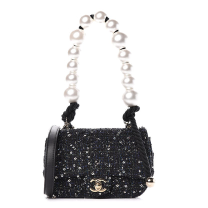 Chanel Tweed Mini Pearl Handle Flap Black Ecru 1 of 11