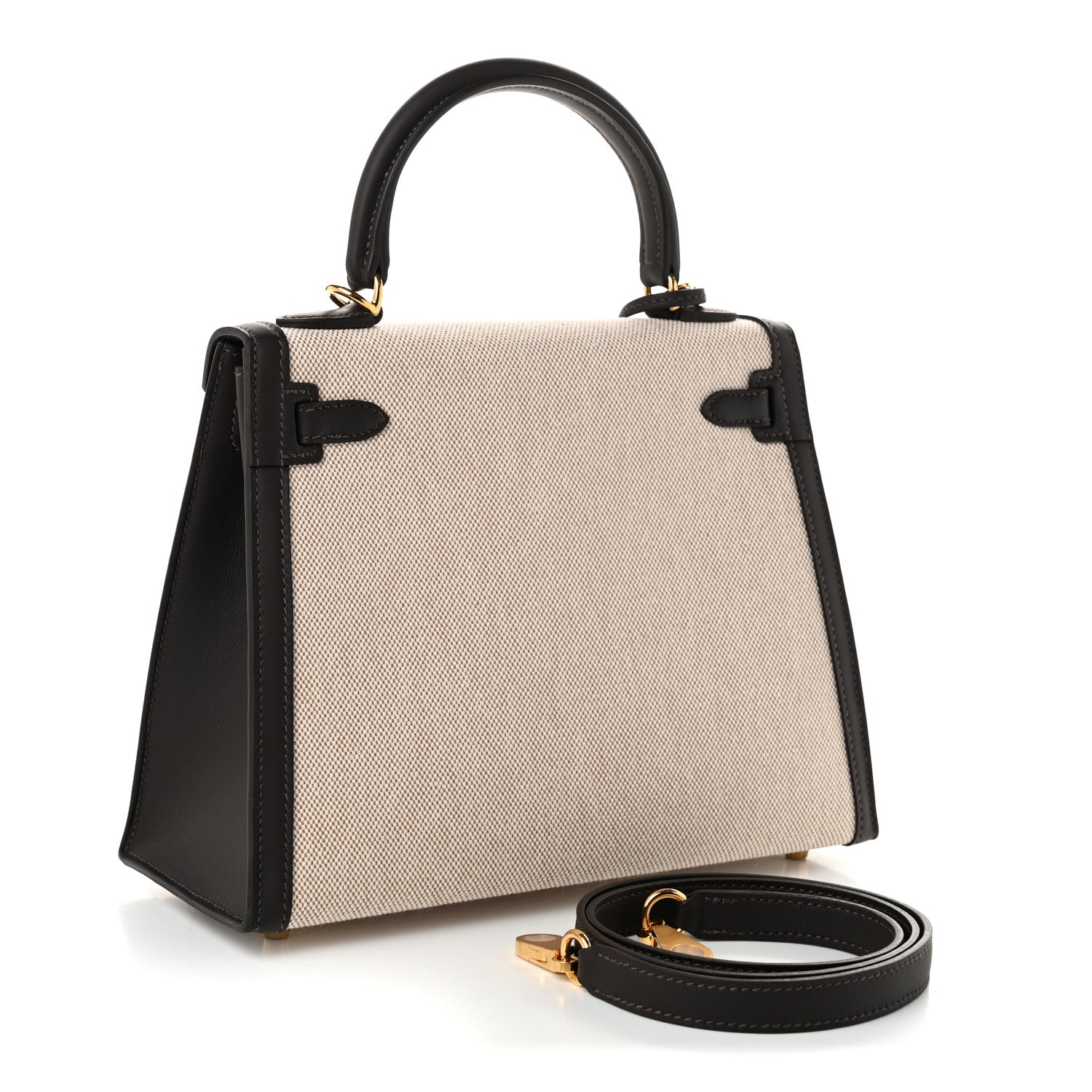 Hermes Toile H Swift Kelly Sellier 25 Ecru Bai Brun 2 of 10
