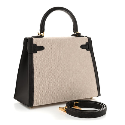 Hermes Toile H Swift Kelly Sellier 25 Ecru Bai Brun 2 of 10