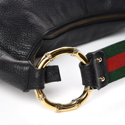 Gucci Pebbled Calfskin Web Bamboo Ring Hobo Black 11 of 12