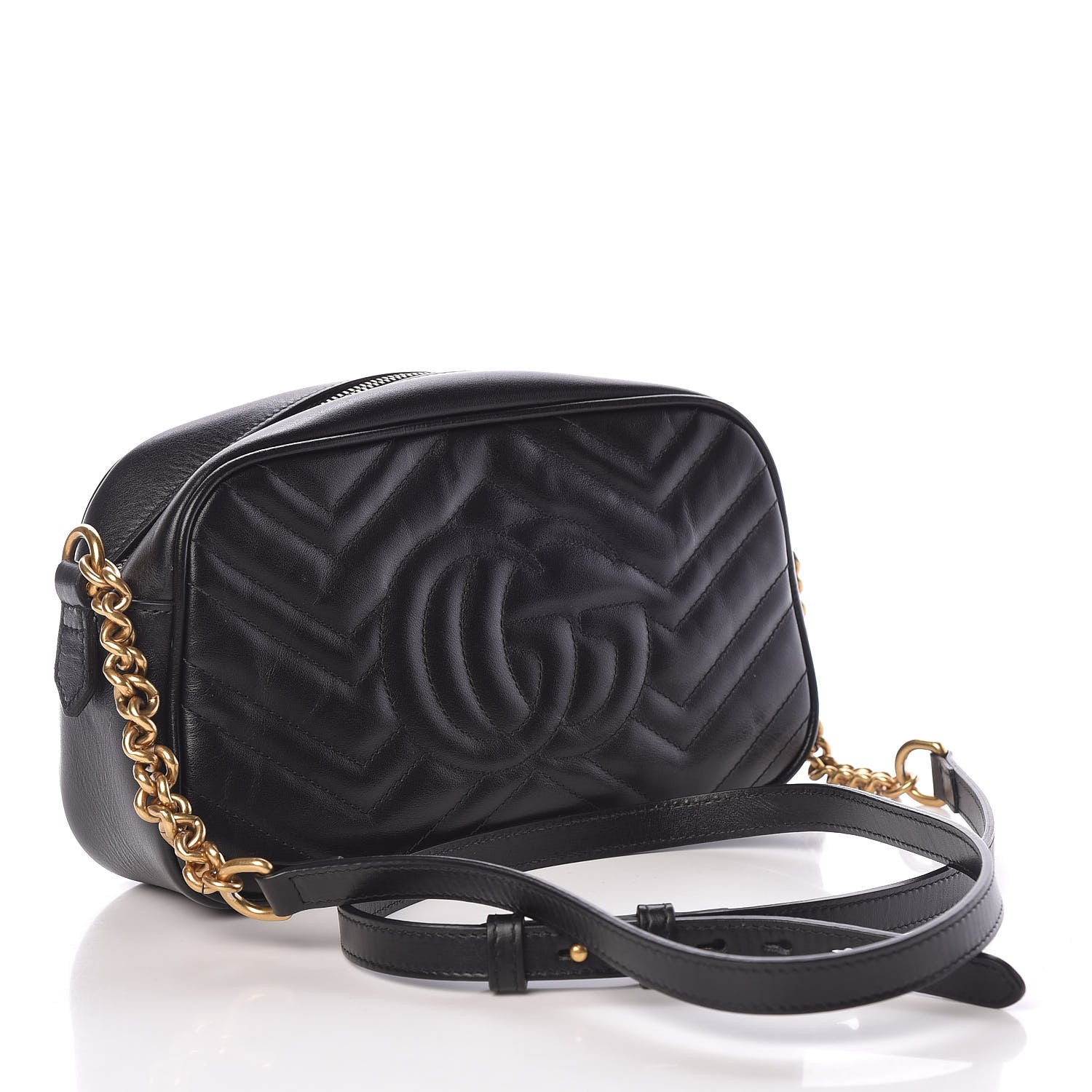Gucci Calfskin Matelasse Small GG Marmont Chain Shoulder Bag Black 3 of 11