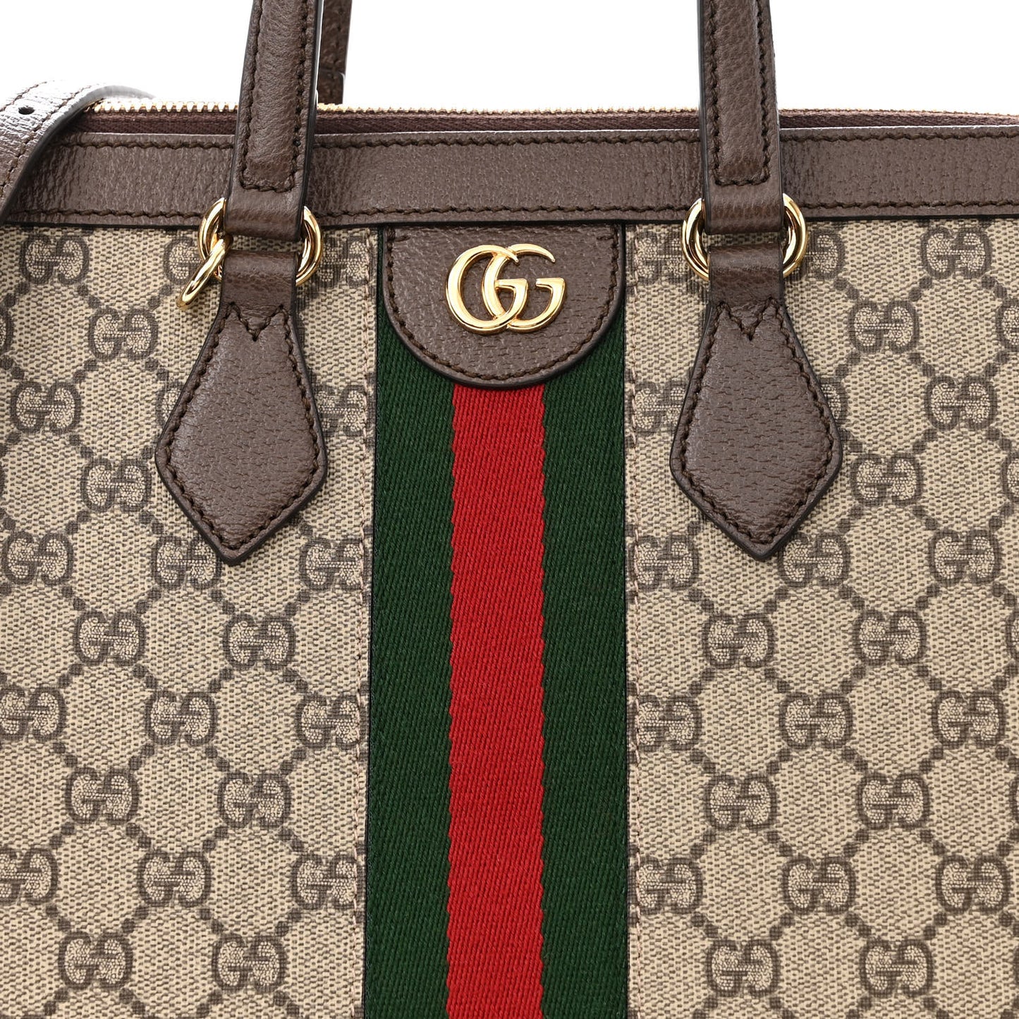 GG Supreme Monogram Web Medium Ophidia Tote Bag Brown