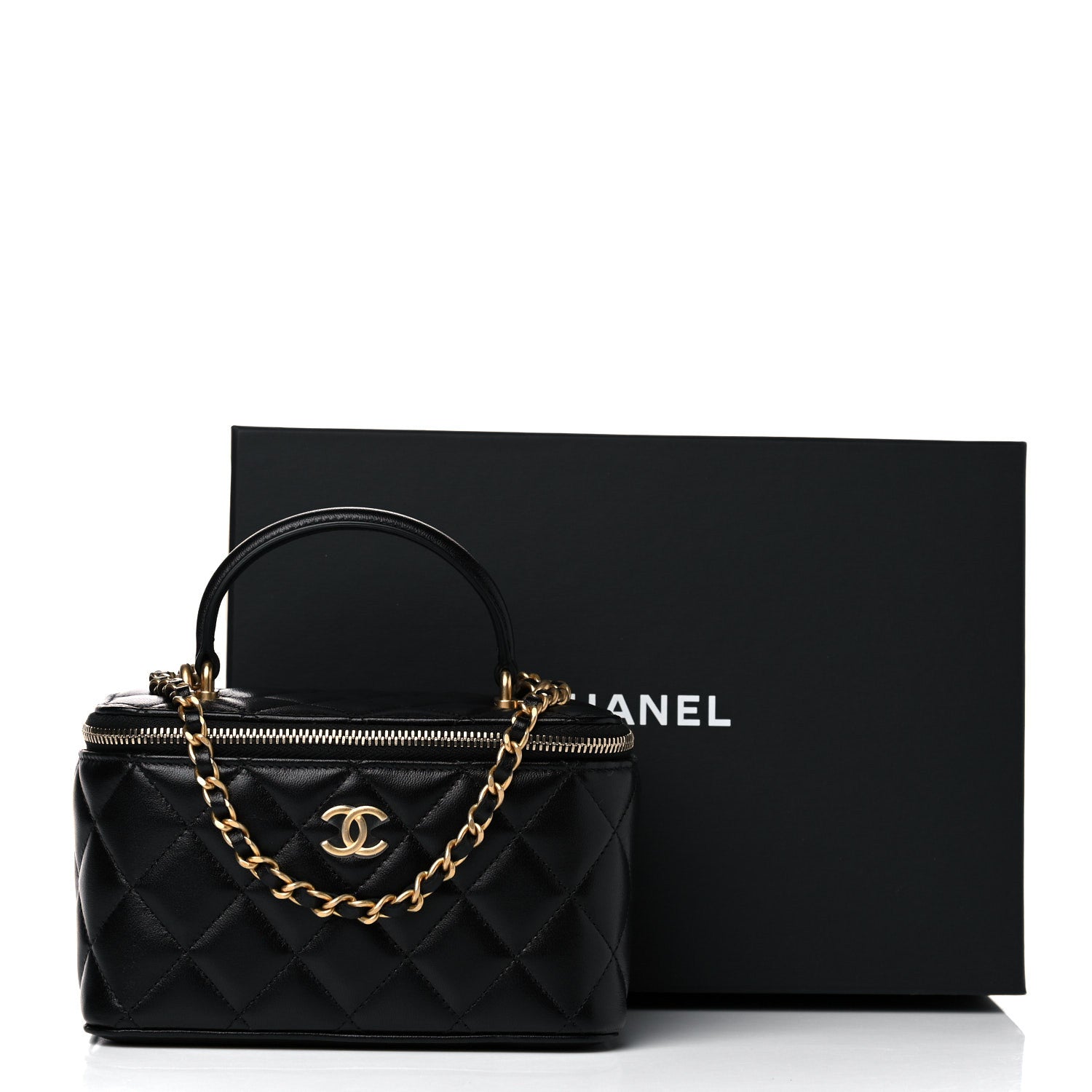 Chanel Lambskin Quilted Small Top Handle Vanity Case With Chain Black 13 of 13