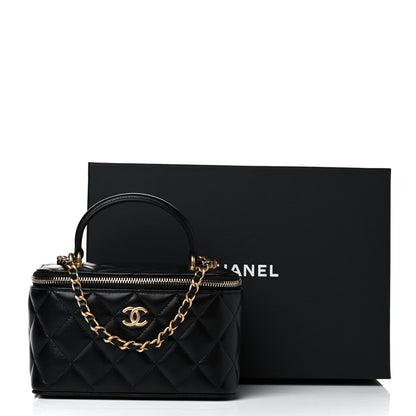 Chanel Lambskin Quilted Small Top Handle Vanity Case With Chain Black 13 of 13