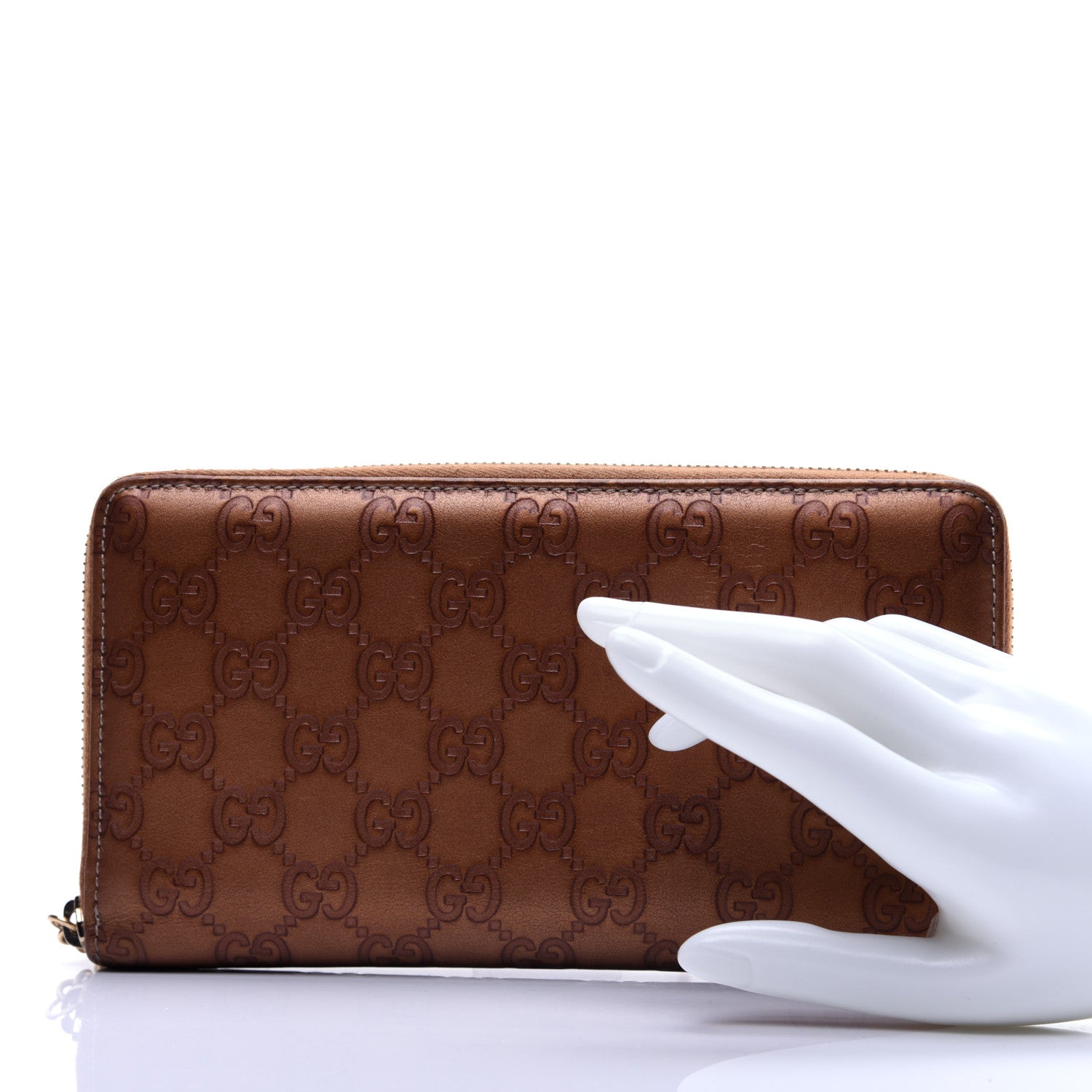 Gucci Metallic Guccissima Twins Zip Around Organizer Wallet Bronze 2 of 14