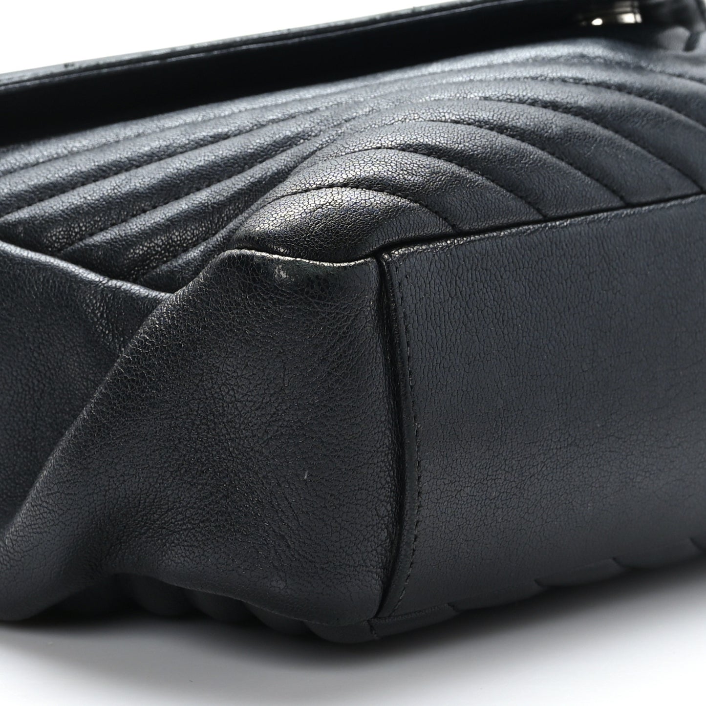 Sheepskin Matelasse Chevron Monogram Large College Satchel Black