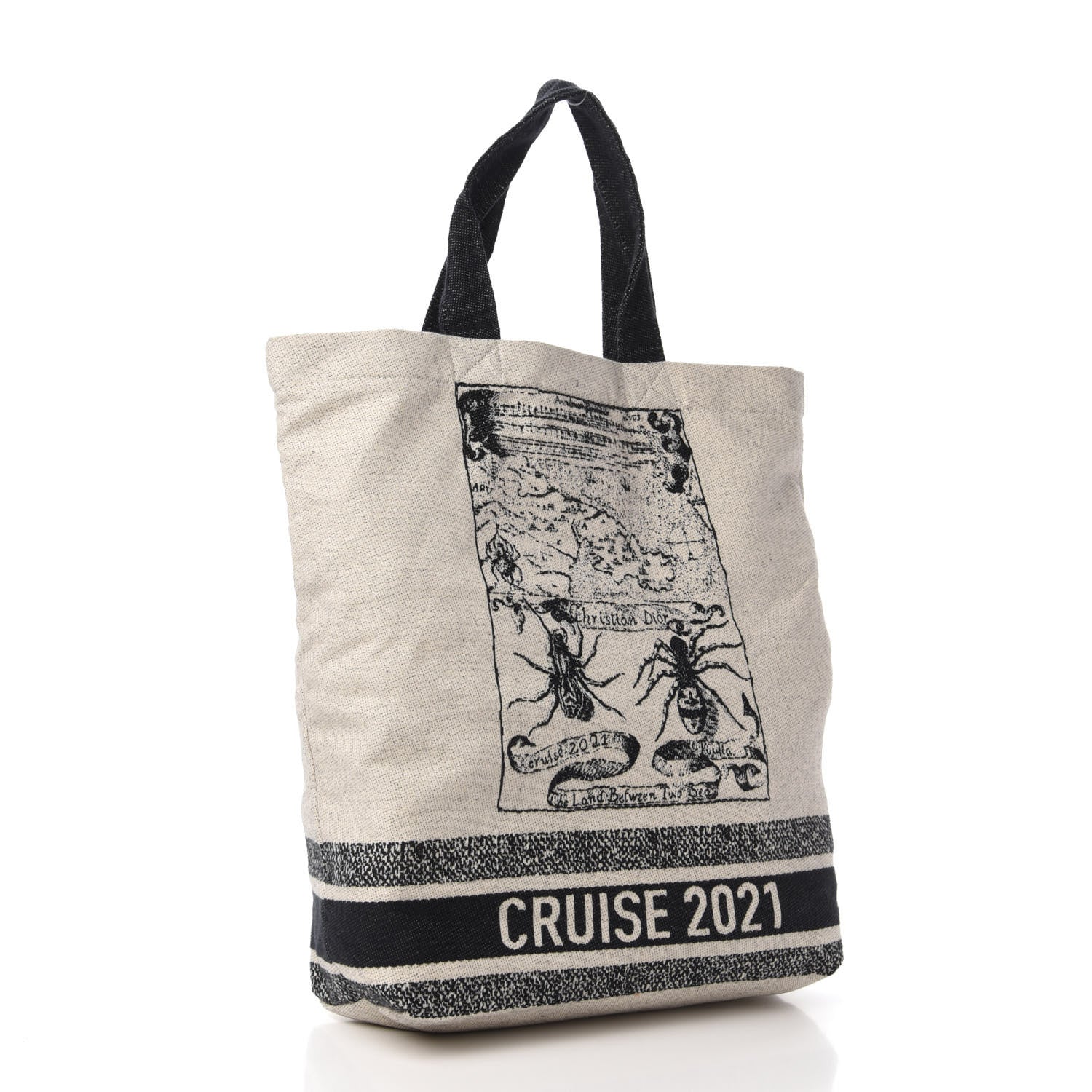 Christian Dior Canvas Print Cruise Tote Ivory Black 3 of 9
