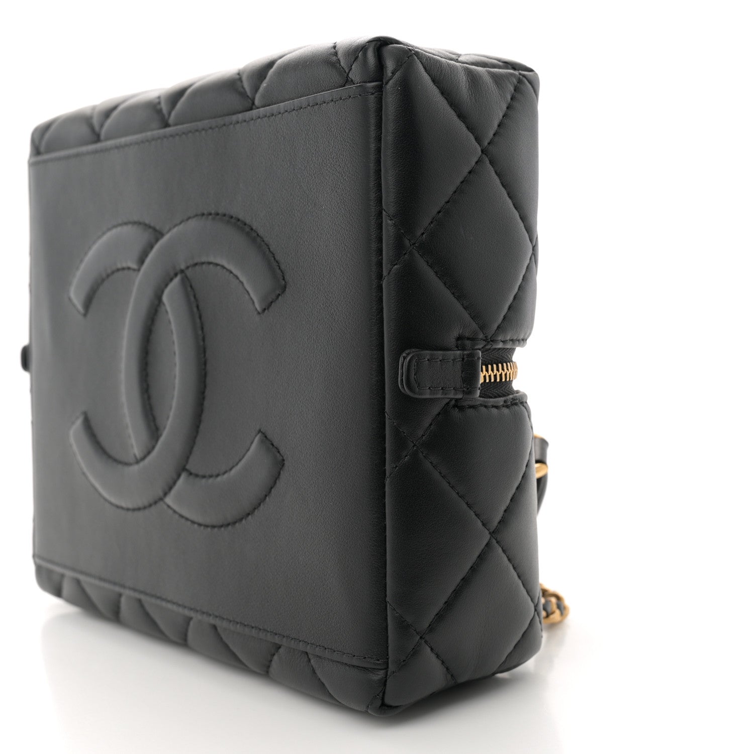 Chanel Calfskin Quilted Square Top Handle Vanity Case Black