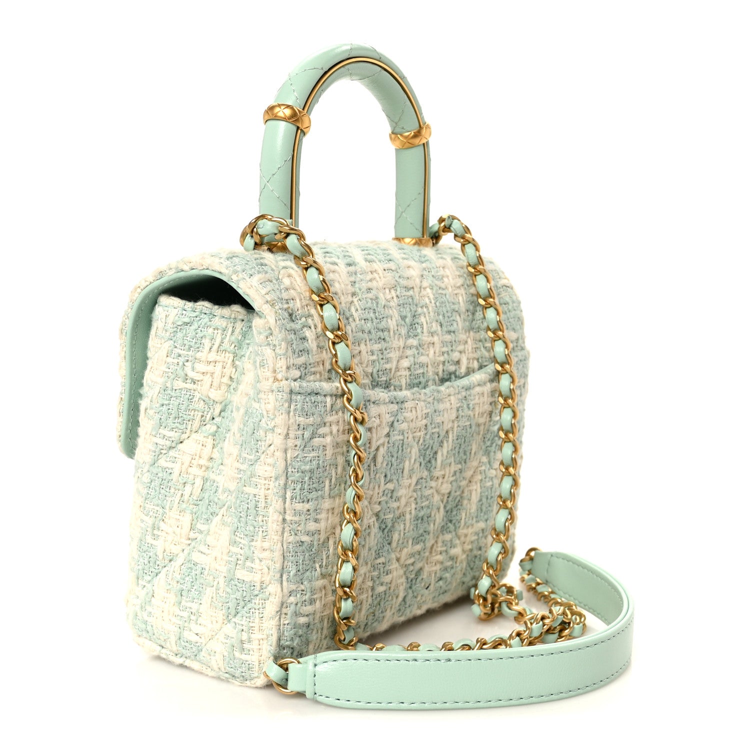 Chanel Tweed Handle Crush Top Handle Flap Bag Light Blue Ecru 3 of 12