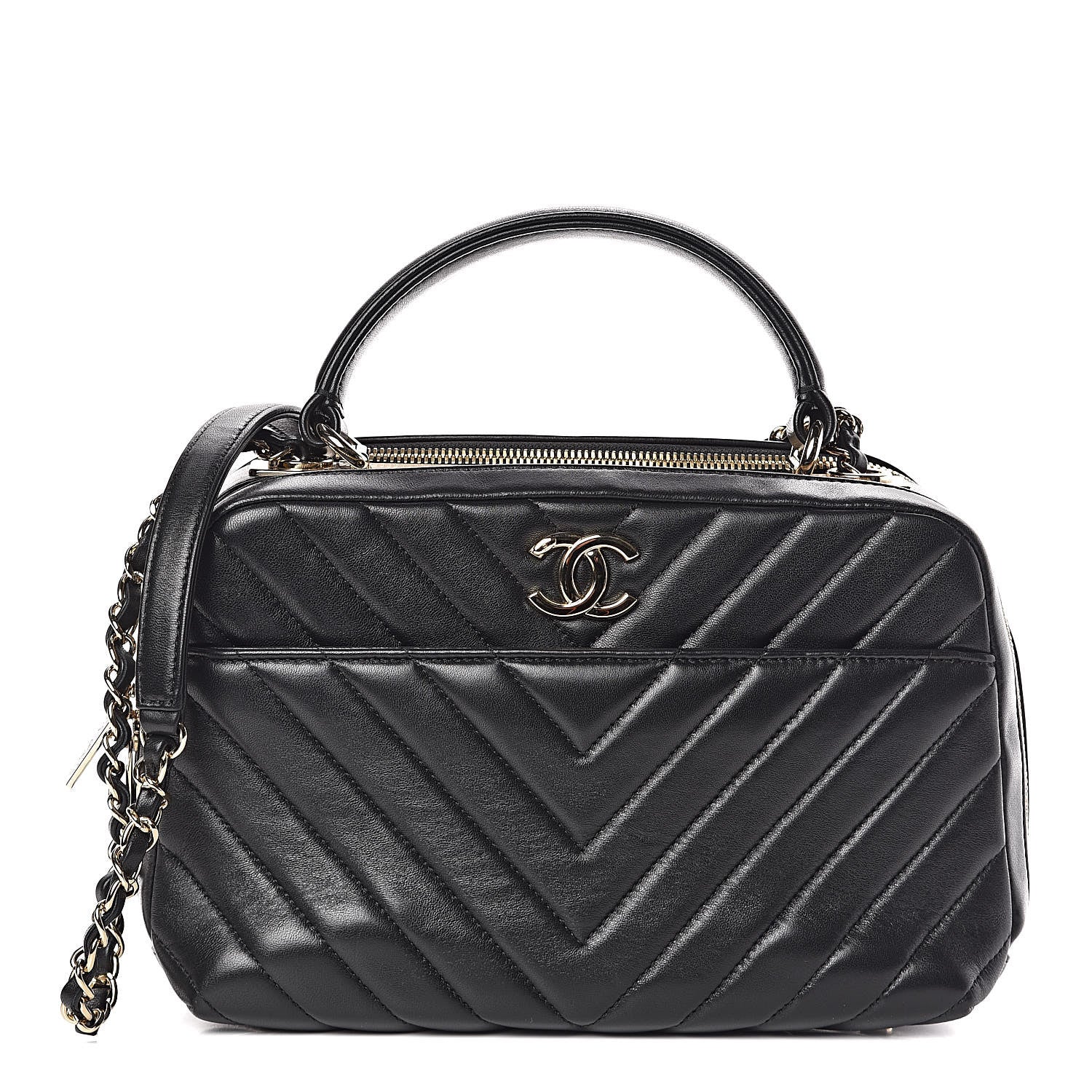 Chanel Lambskin Chevron Quilted Small Trendy CC Bowling Bag Black 1 of 14