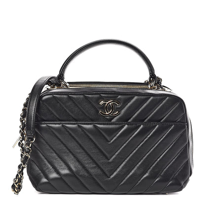 Chanel Lambskin Chevron Quilted Small Trendy CC Bowling Bag Black 1 of 14