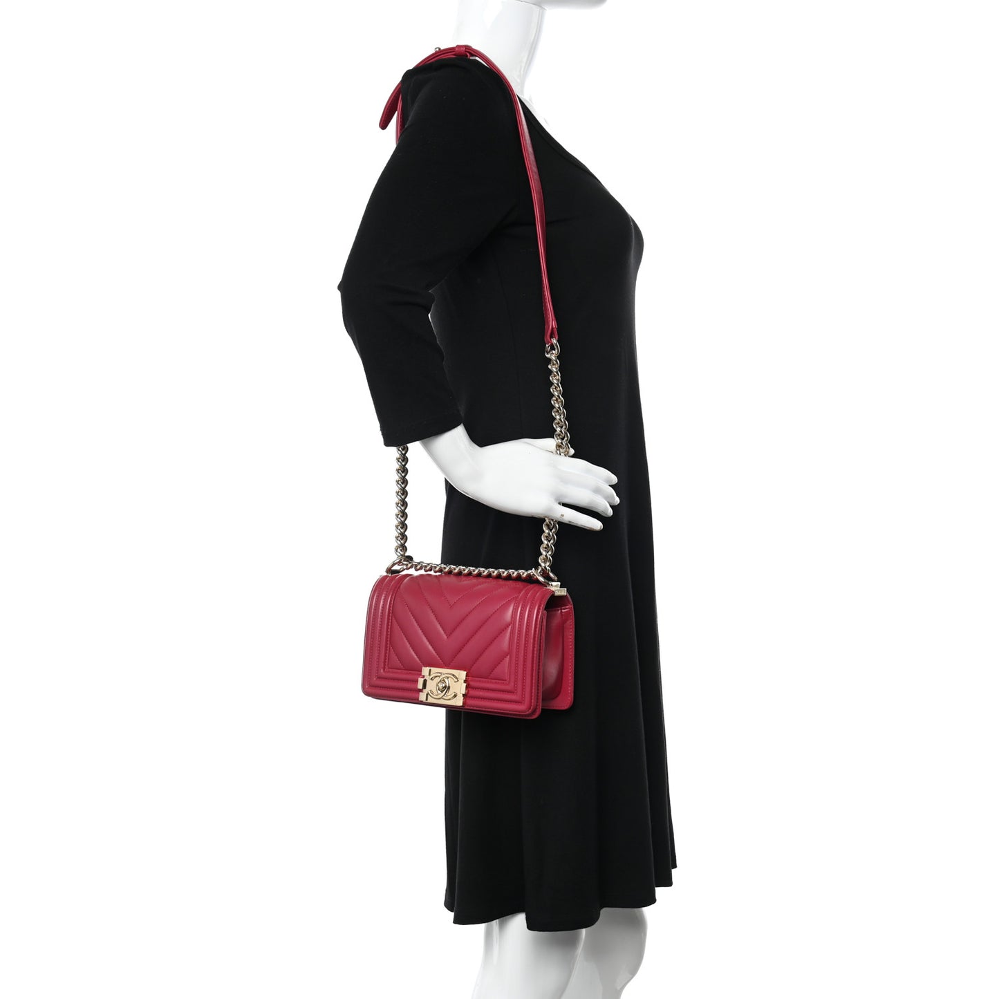 Calfskin Chevron Quilted Small Boy Flap Dark Pink