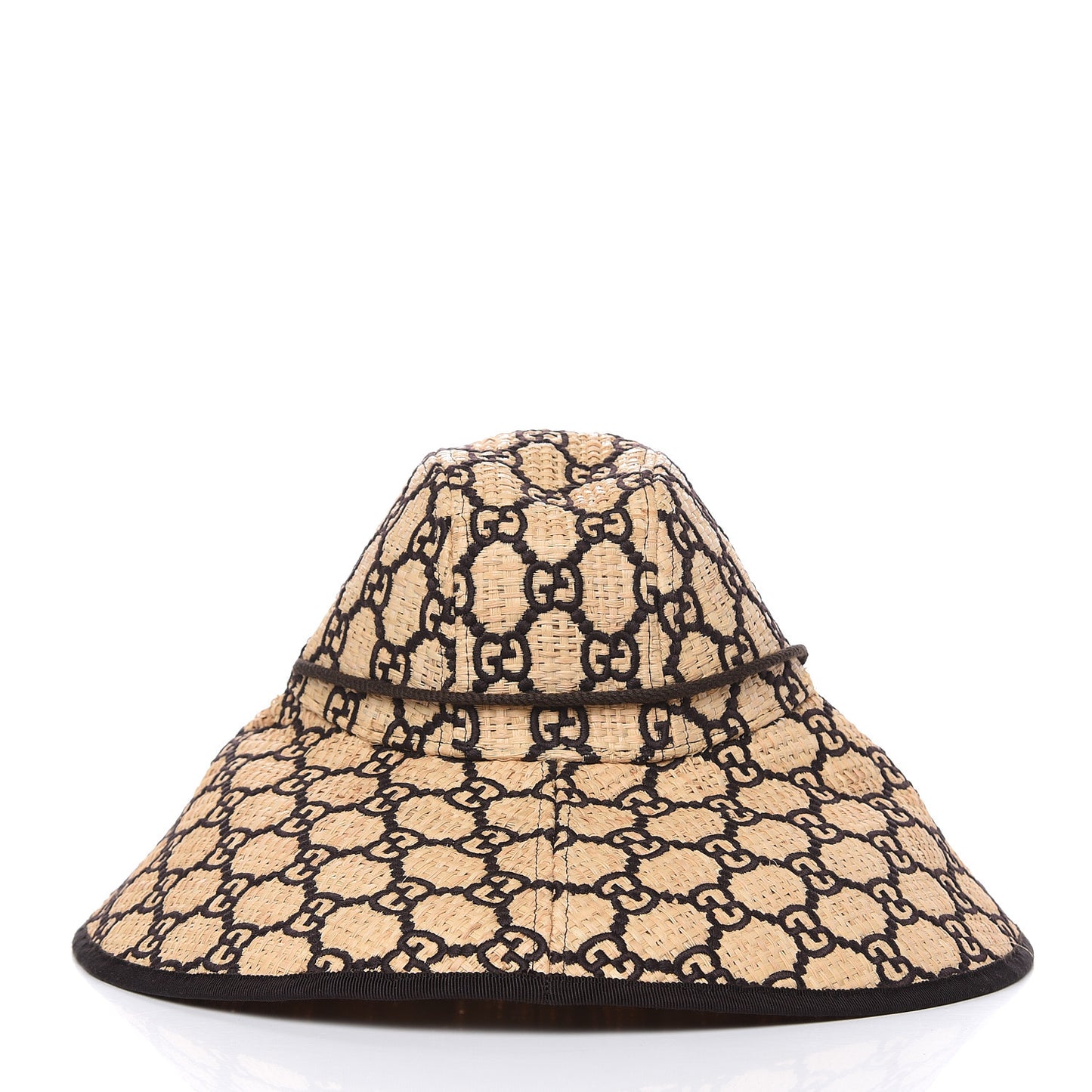 Raffia Elaphe GG Monogram Embroidered Wide Brim Hat Ivory Black