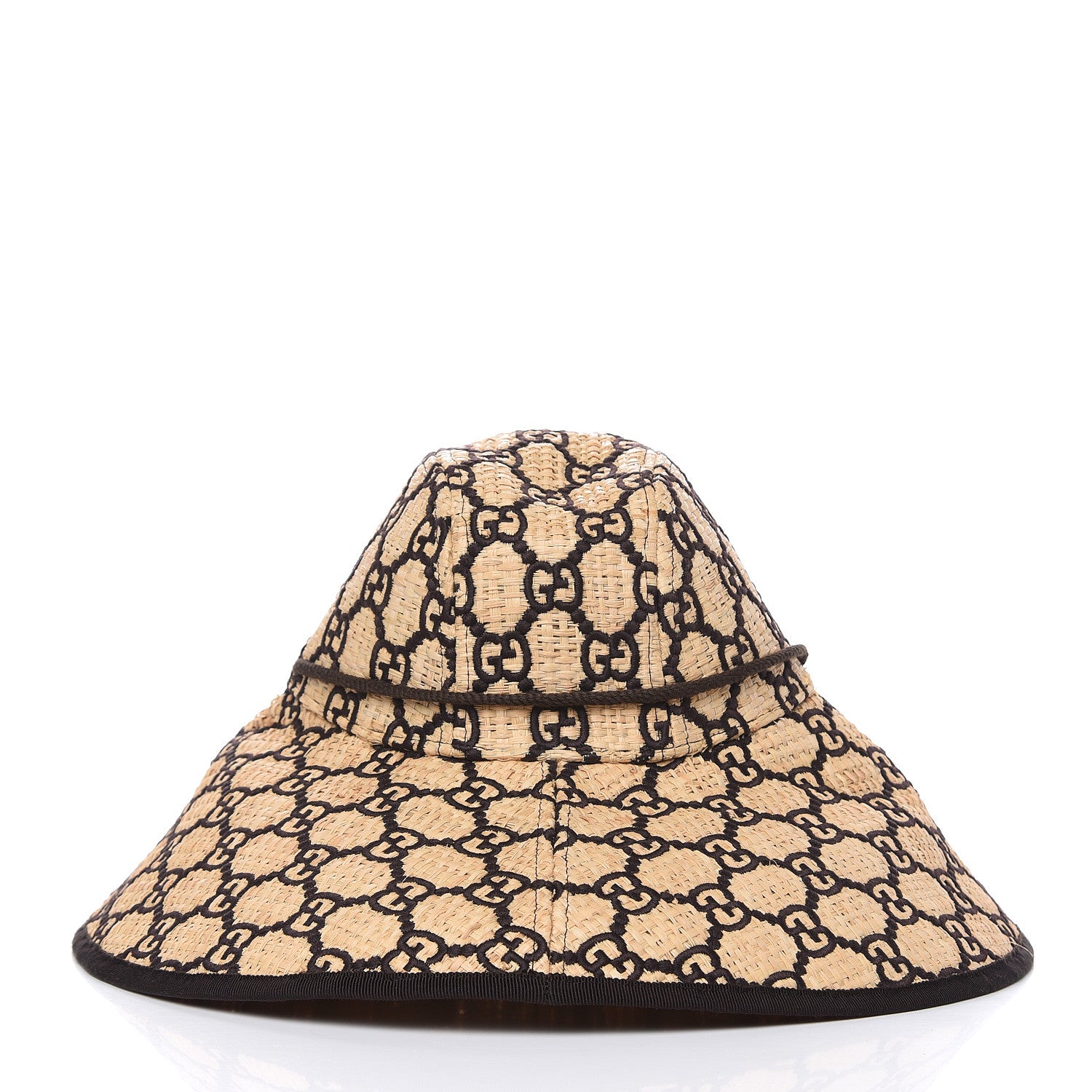 Gucci Raffia Elaphe GG Monogram Embroidered Wide Brim Hat Ivory Black 2 of 5