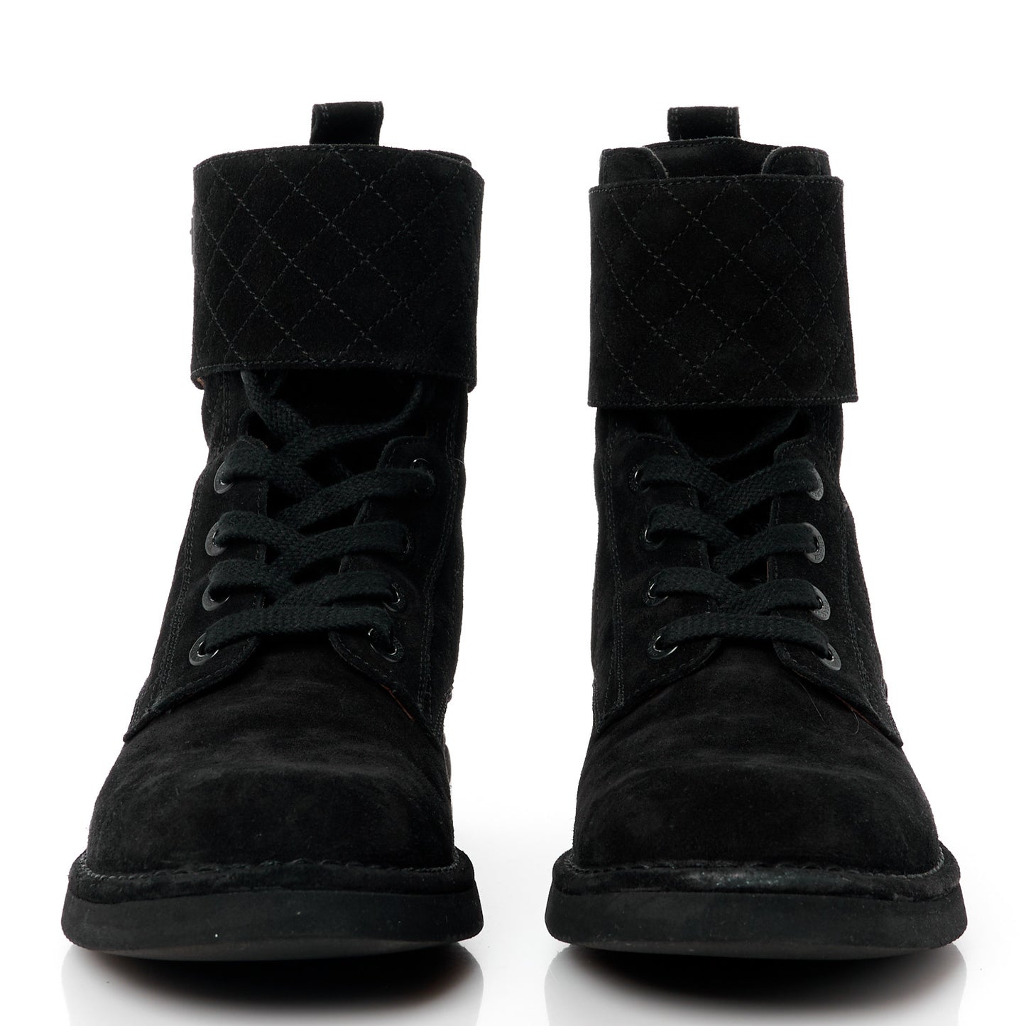Suede Calfskin Quilted Combat Short Boots 41 Black