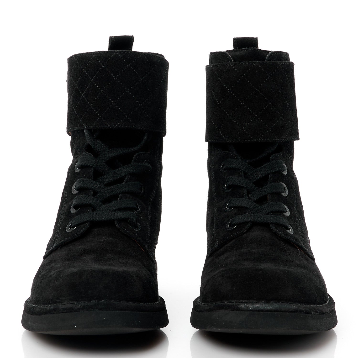 Chanel Suede Calfskin Quilted Combat Short Boots 41 Black 2 of 10