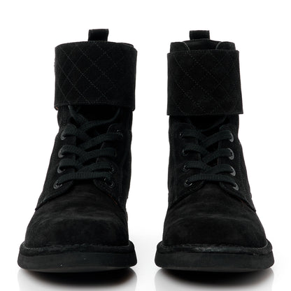 Chanel Suede Calfskin Quilted Combat Short Boots 41 Black 2 of 10