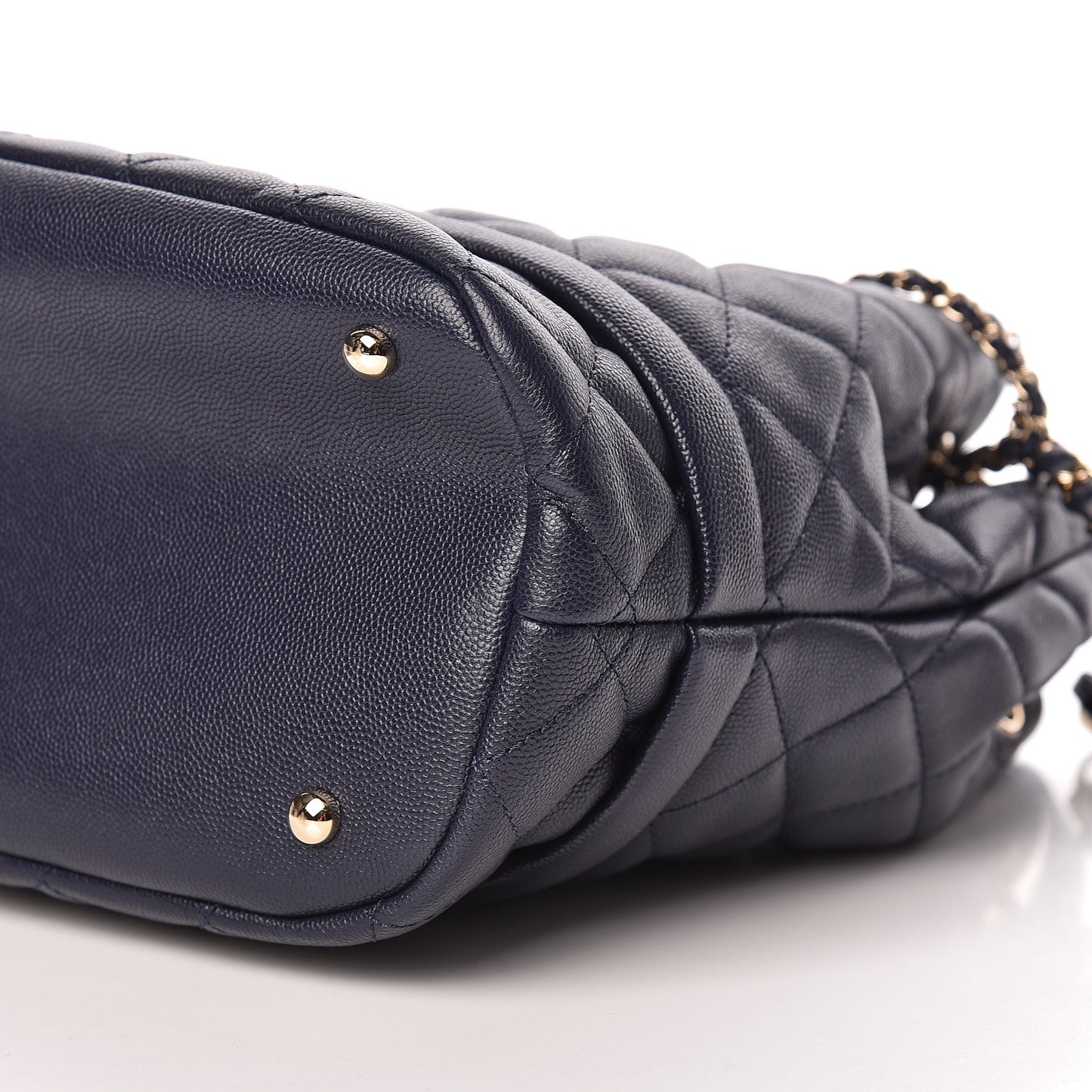 Caviar Quilted Rolled Up Bucket Drawstring Bag Navy
