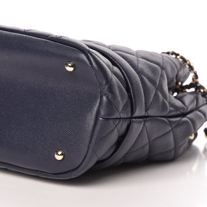 Chanel Caviar Quilted Rolled Up Bucket Drawstring Bag Navy 10 of 11