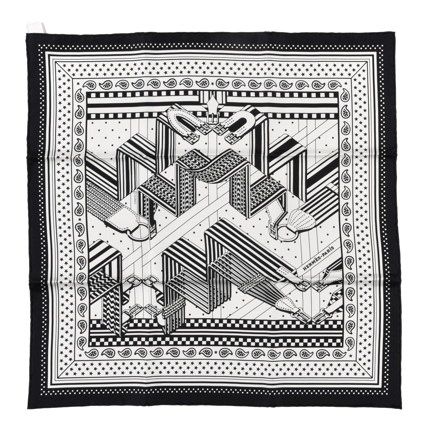 Silk Sangles En ZigZag Bandana Scarf 55 Black White