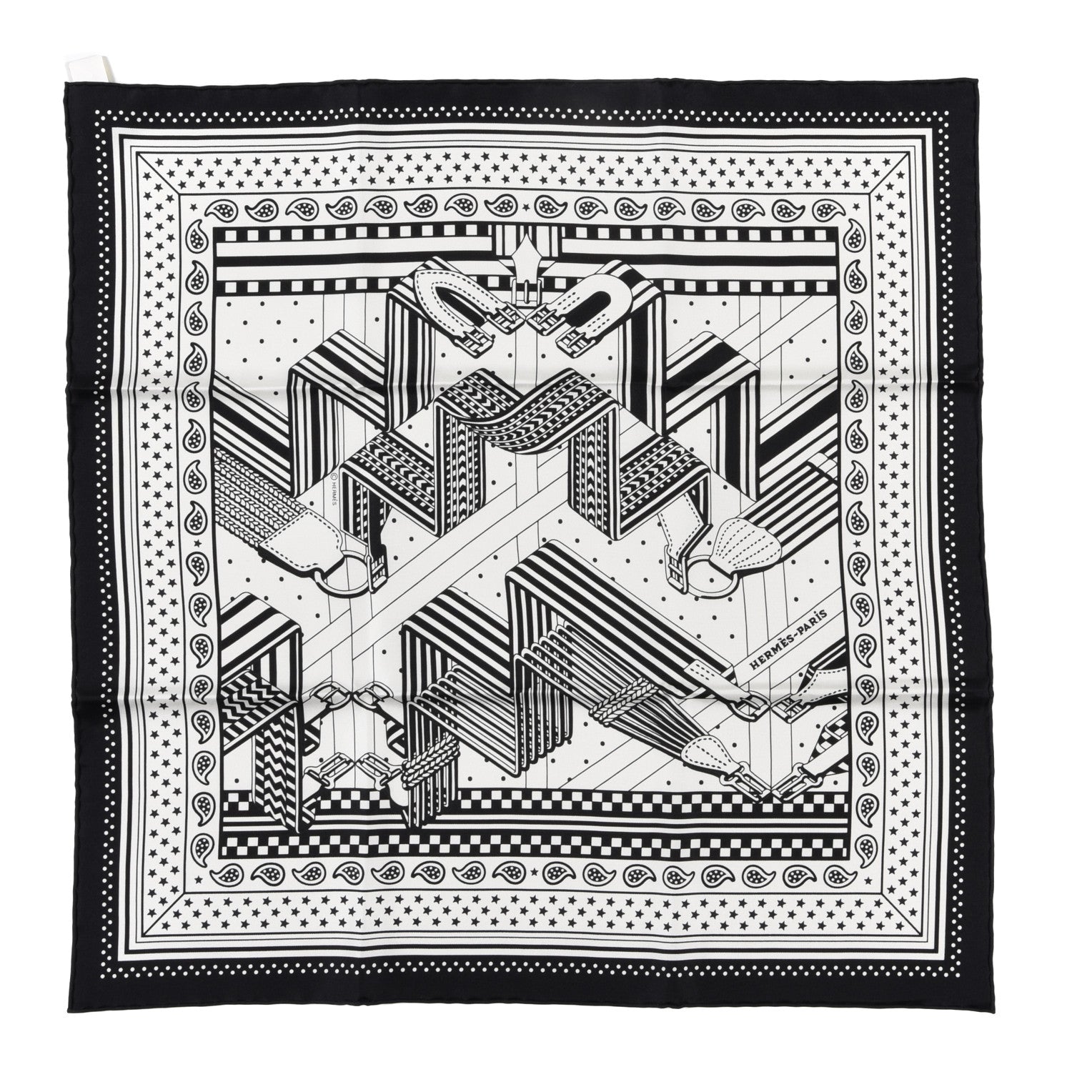 Hermes Silk Sangles En ZigZag Bandana Scarf 55 Black White 1 of 4