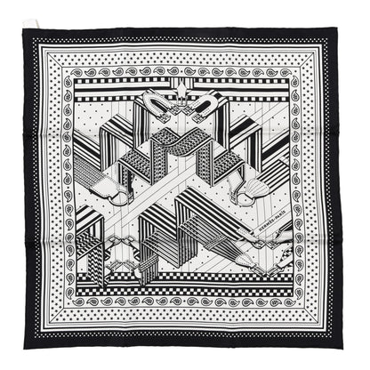 Hermes Silk Sangles En ZigZag Bandana Scarf 55 Black White 1 of 4