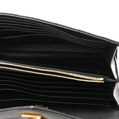 Saint Laurent Grain De Poudre Matelasse Chevron Monogram Chain Wallet Black 5 of 10