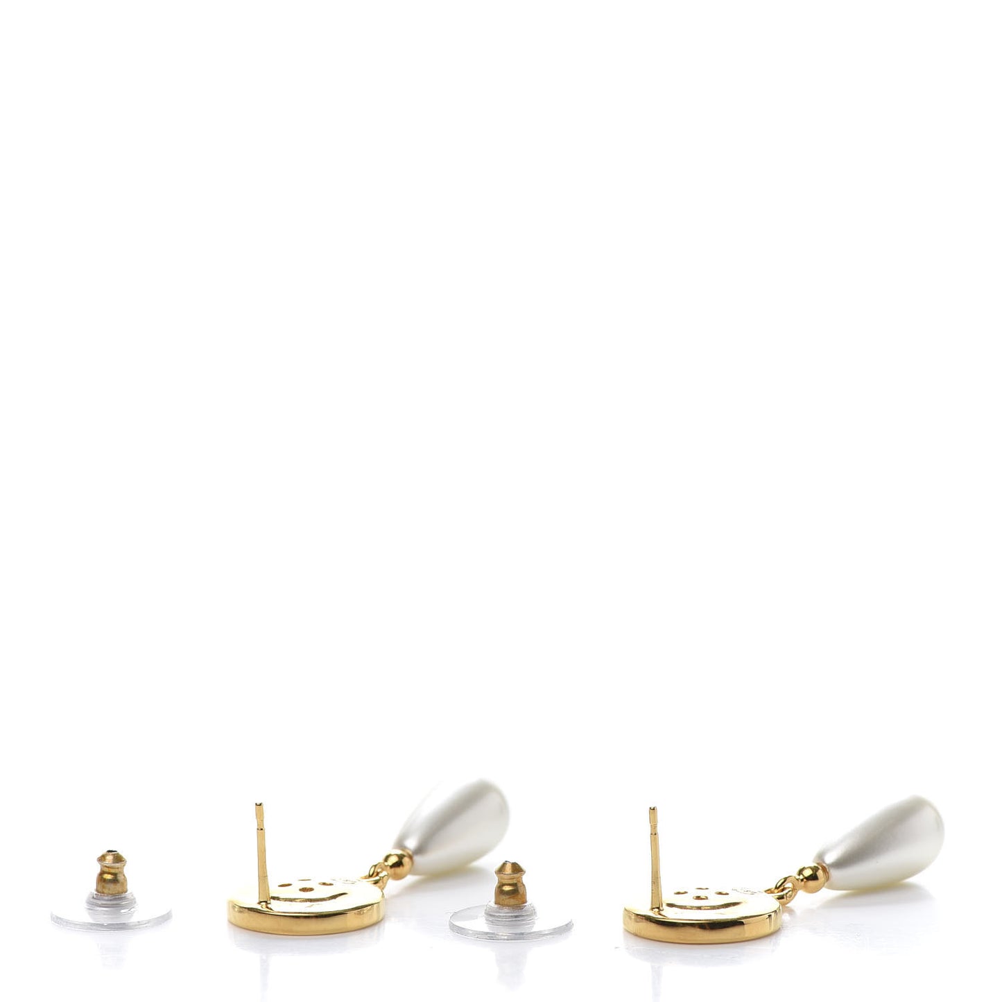 Metal Pearl Paris Button Drop Earrings Gold