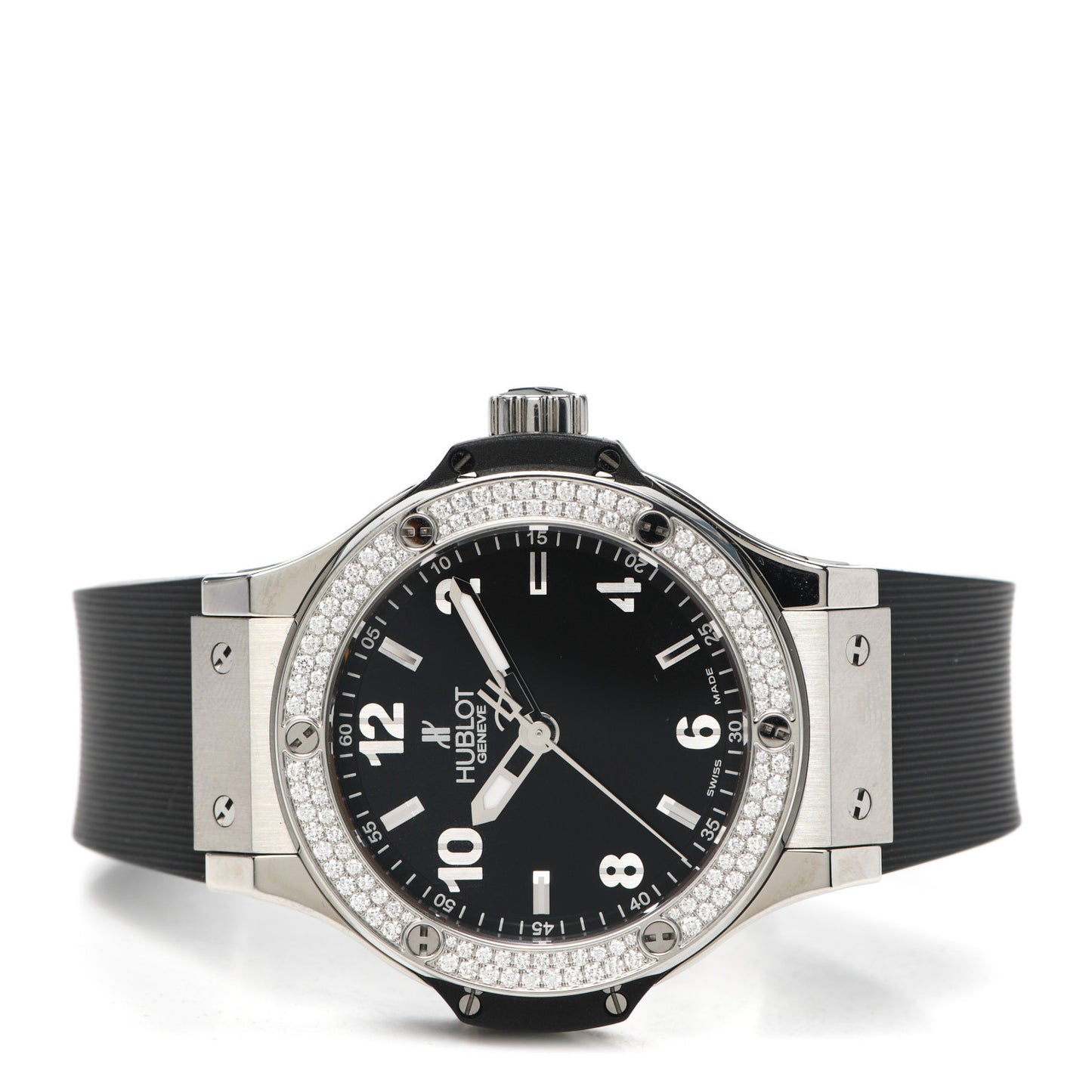 Stainless Steel Rubber Diamond Pave Bezel 38mm Big Bang Quartz Watch Black 361.SX.1270.RX.1104