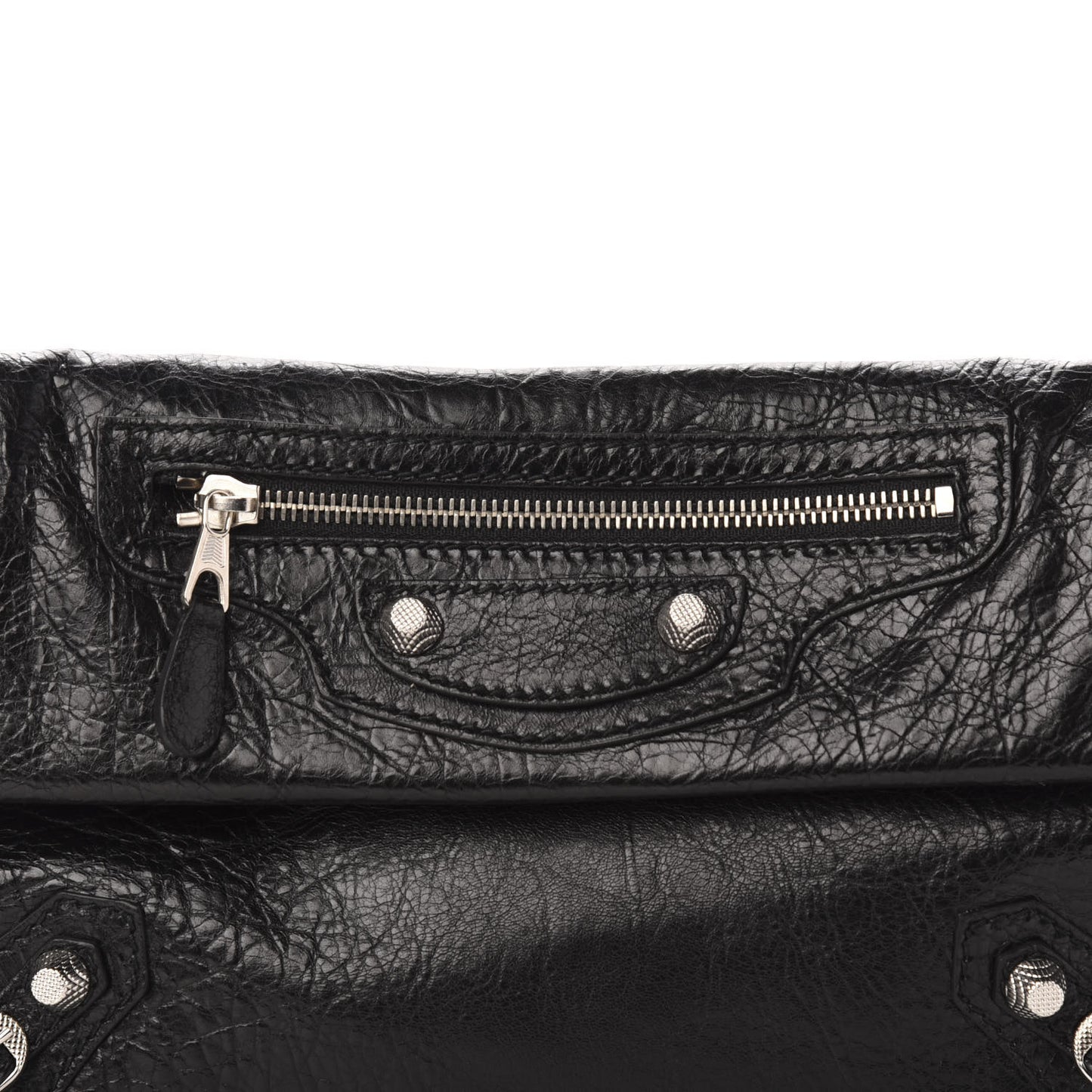 Agneau Giant 12 Silver Hardware Envelope Strap Clutch Black