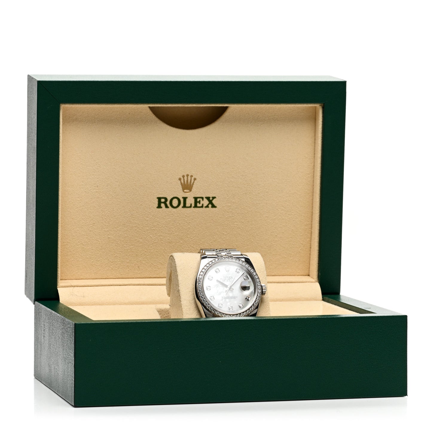 Stainless Steel Diamond Bezel Mother of Pearl 36mm Oyster Perpetual Datejust Watch 116244