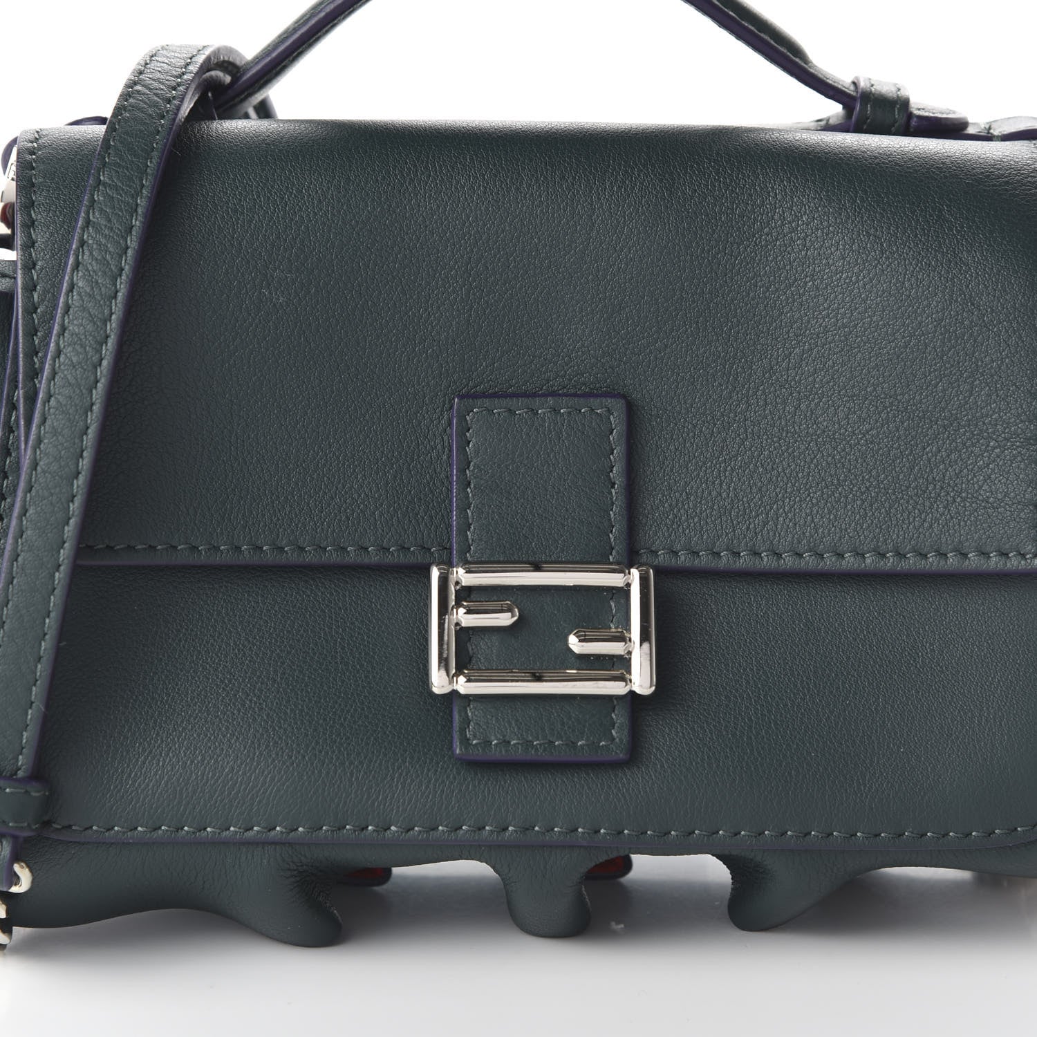 Fendi Vitello Dolce Waves Tri-Color Micro Double Baguette Verde Inglese Papavero Laguna 9 of 9
