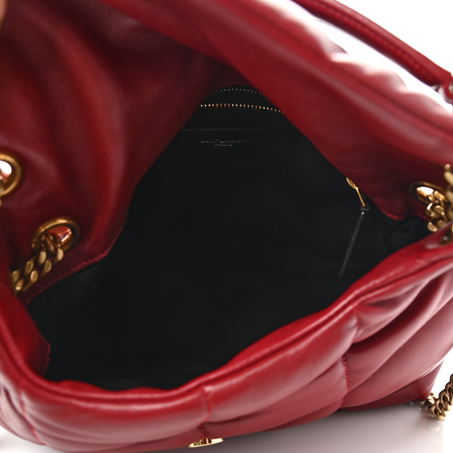 Saint Laurent Lambskin Quilted Small Loulou Puffer Monogram Chain Satchel Red 5 of 12